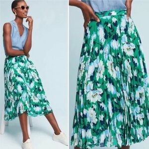 Anthropologie Blue and Green Floral A-Line Skirt